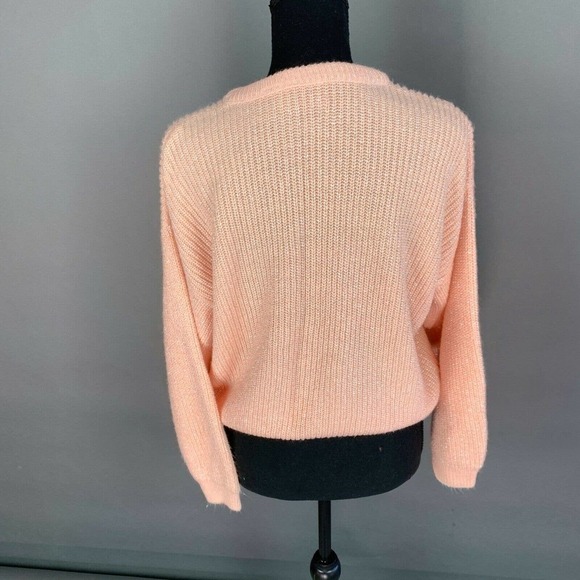 Vintage Spring Seasons Peach Pink Silver Metallic Long Sleeve Sweater Size Small - Picture 5 of 6